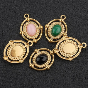 5pcs Retro Oval Gemstone Necklace Pendant DIY Earring Pendant