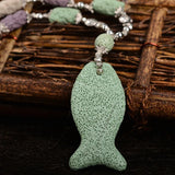5pcs Natural Volcanic Rock Fish Pendant Loose Beads DIY Jewelry