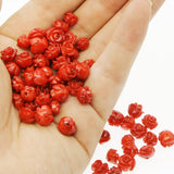 5pcs Natural Sea Bamboo Red Coral Carved Rose Beads DIY Jewelry Making