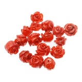 5pcs Natural Sea Bamboo Red Coral Carved Rose Beads DIY Jewelry Making