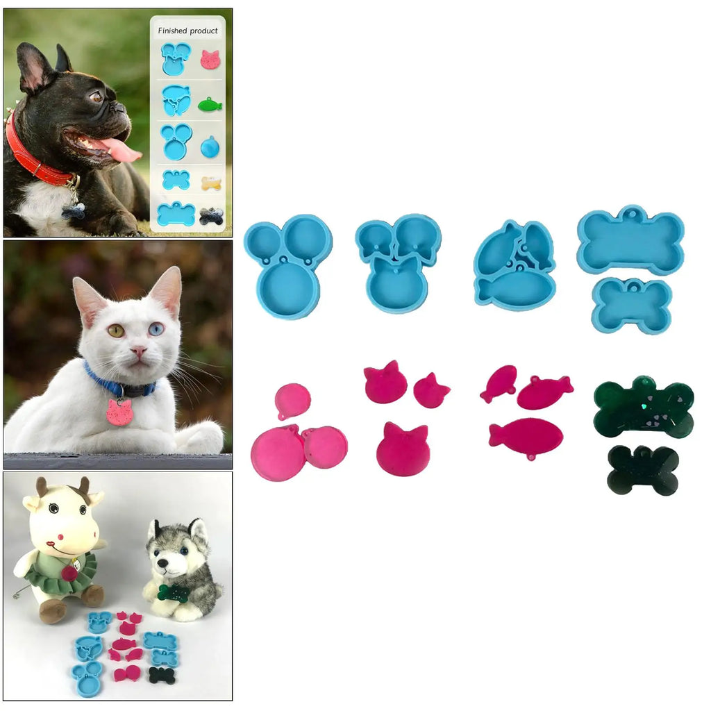 5pcs Resin Cat Tag Keychain Silicone Epoxy DIY