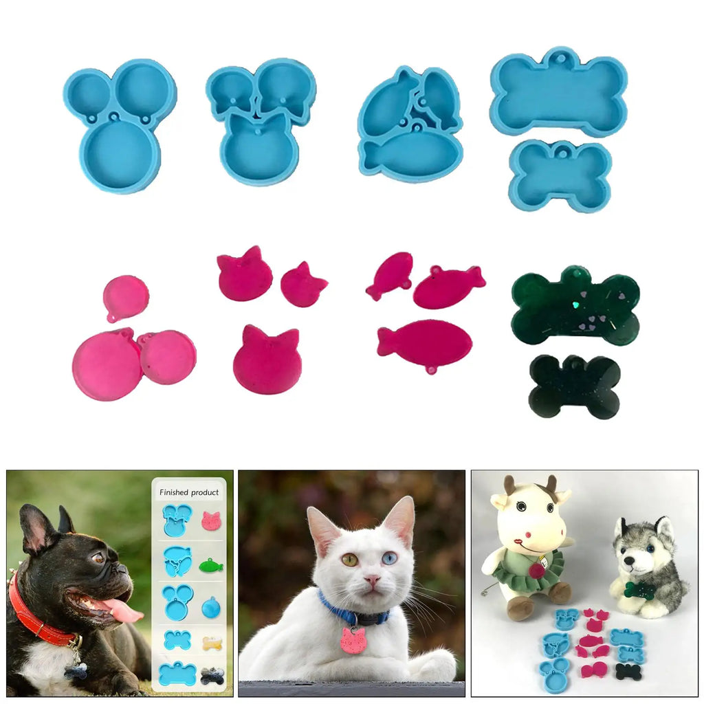 5pcs Resin Cat Tag Keychain Silicone Epoxy DIY