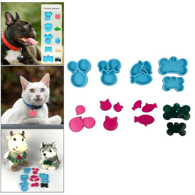 5pcs Resin Cat Tag Keychain Silicone Epoxy DIY