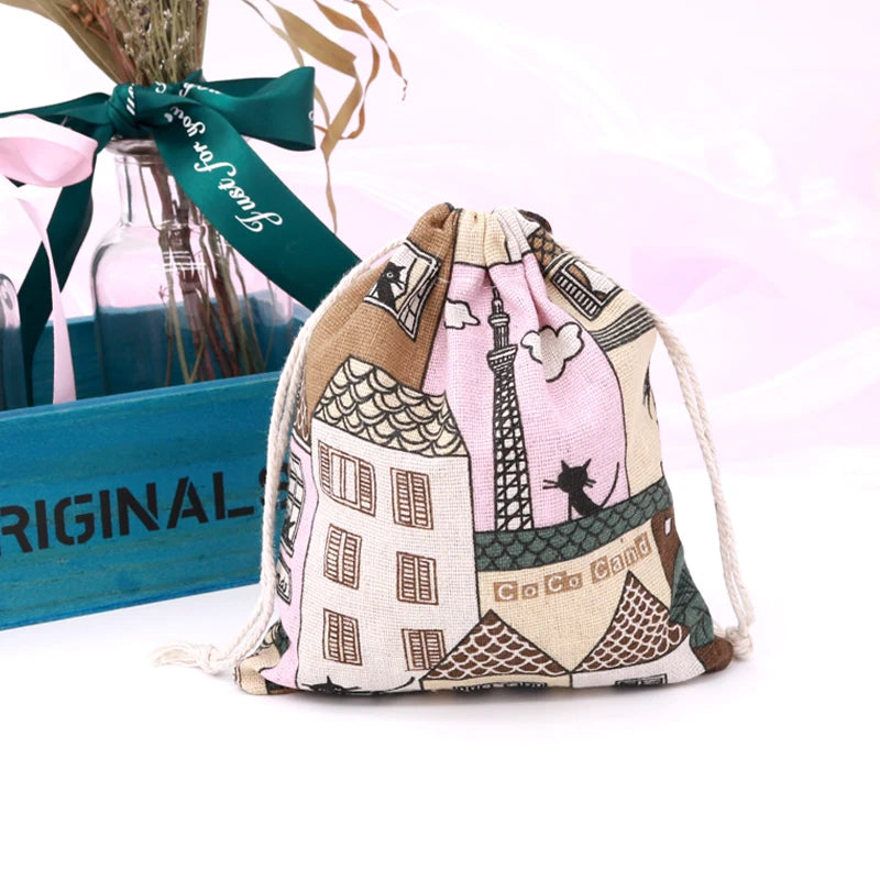5pcs/lot Linen Cotton Bag Drawstring Bag 14*16cm