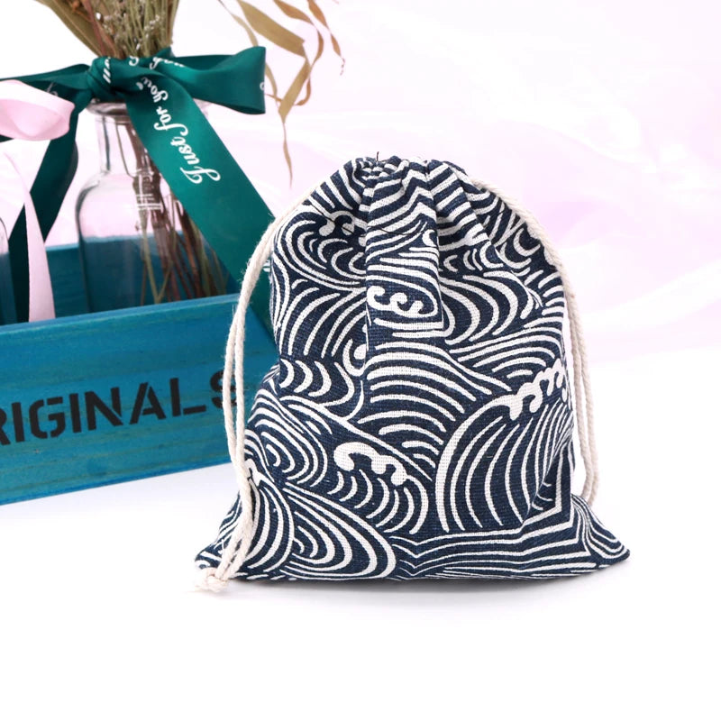 5pcs 14*16cm Linen Cotton Drawstring Gift Bags