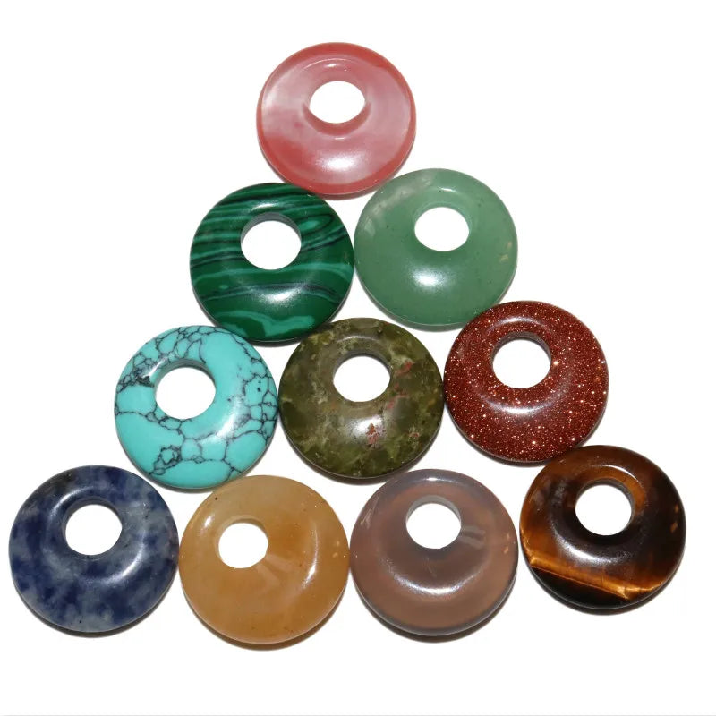 5pcs 18mm Natural Stone Donut Charm Pendant Beads for Jewelry Making