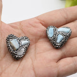 5pcs High Light Larimar Heart Beads With Crystal Zircon 26x25mm