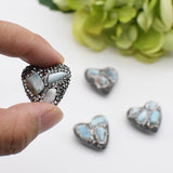 5pcs High Light Larimar Heart Beads With Crystal Zircon 26x25mm