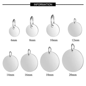 5pcs 316 Stainless Steel Blank 6-20mm Disc Round Tag Charm Pendant