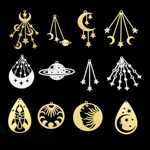 5pcs 316 Stainless Steel Star Moon Planet Charms Pendant for necklaces