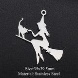 5pcs 316 Stainless Steel Witch Charm Pendant for Bracelet Making