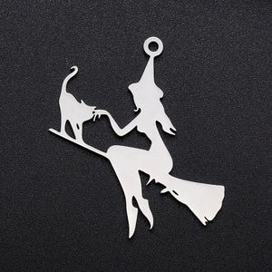 5pcs 316 Stainless Steel Witch Charm Pendant for Bracelet Making