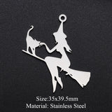 5pcs 316 Stainless Steel Witch Charm Pendant for Bracelet Making