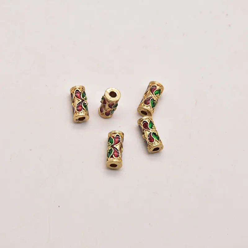5pcs 6*12mm Cloisonn? Style Barrel Beads Gold-plated Brass Jewelry Spacer JA0487