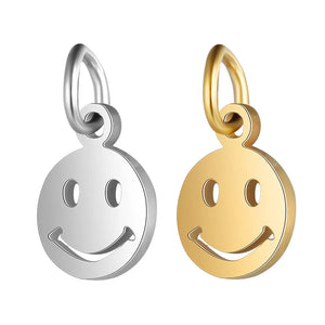 5pcs Stainless Steel Smiling Face Round Pendant Charms