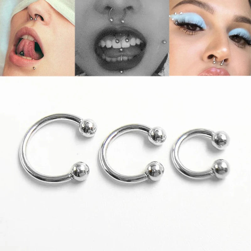 925 Sterling Silver Horseshoe Circular Ring Piercing Jewelry