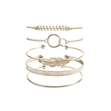 5pcs Retro Leaves Circle Wide Double Leaves Bangles For Women