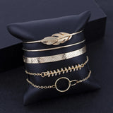 5pcs Retro Leaves Circle Wide Double Leaves Bangles For Women
