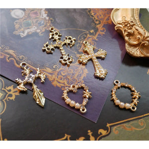 5pcs Diamond Pearl Love Cross Pendant DIY Earrings Necklace Hair Accessories