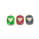 5pcs Enamel Heart Charms CZ Paved Brass Charms for Jewelry Making