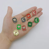 5pcs Enamel Heart Charms CZ Paved Brass Charms for Jewelry Making