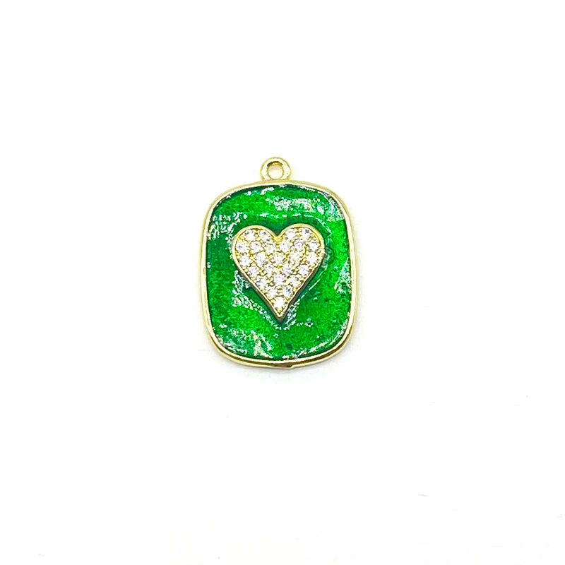 5pcs Enamel Heart Charms CZ Paved Brass Charms for Jewelry Making