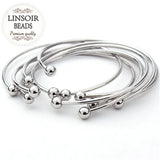 5pcs European Silver Adjustable Wire Bangles for Women F2012