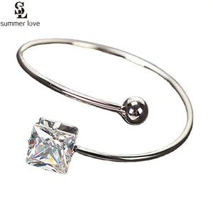 5pcs Silver Adjustable Bangle Big Square Crystal Charm Bracelet