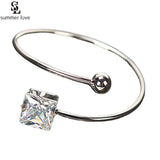 5pcs Silver Adjustable Bangle Big Square Crystal Charm Bracelet