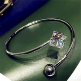 5pcs Silver Adjustable Bangle Big Square Crystal Charm Bracelet