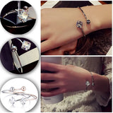 5pcs Silver Adjustable Bangle Big Square Crystal Charm Bracelet