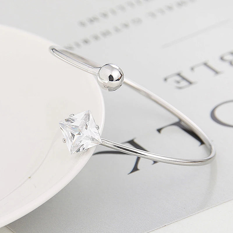 5pcs Silver Adjustable Bangle Big Square Crystal Charm Bracelet