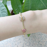 Copper CZ Eye Safty Pin Heart Adjustable Bracelet