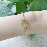 Copper CZ Eye Safty Pin Heart Adjustable Bracelet