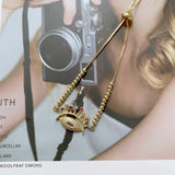 Copper CZ Eye Safty Pin Heart Adjustable Bracelet