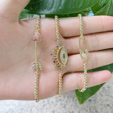 Copper CZ Eye Safty Pin Heart Adjustable Bracelet