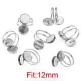 5pcs 12mm Stainless Steel Open Ring Settings Double Flat Blank Base Round Resin
