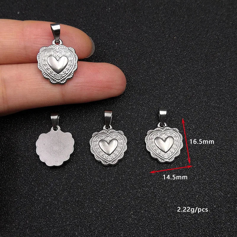 5pcs Flower Side Double Love Hearts Steel Charms Pendant DIY Jewelry Making