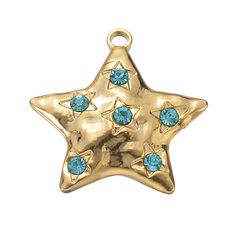 5pcs Plated Crystal Star Pendant Stainless Steel Charms DIY Necklace Earrings