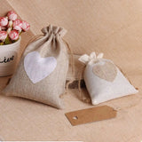 5pcs Heart Linen Jewelry Bag Drawstring Pouch Decoration Pocket