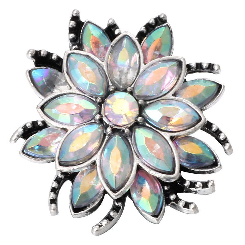 5pcs/lot Colorful Flower Snap Button Rhinestone 18mm DIY Jewelry