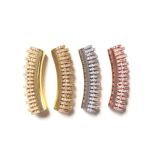 5pcs Hollow Tube Spacer CZ Pave Gold-Plated Bracelet DIY Accessory
