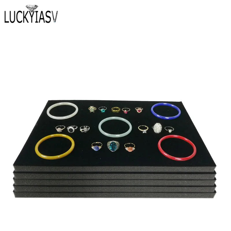 5pcs Velvet Jewelry Tray Inserts, Grey/Black, Rings Bracelet Watch Display