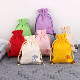 5pcs/lot Lotus Flower Gift Bag Cotton Linen Drawstring Pouch Decoration Pocket