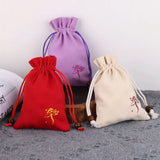 5pcs/lot Lotus Flower Gift Bag Cotton Linen Drawstring Pouch Decoration Pocket