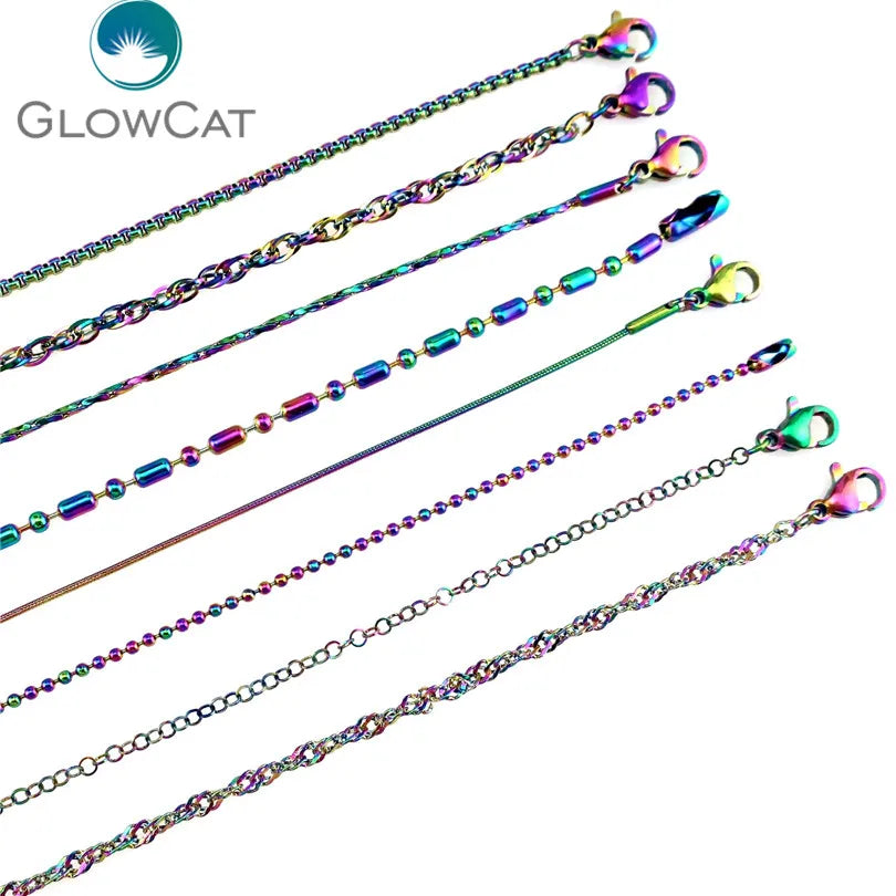 5pcs Rainbow Stainless Steel Chain Necklace Link Jewelry Making