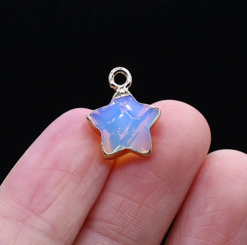 5pcs Natural Stone Faceted Pentagram Agates Tiger Eye Pendant