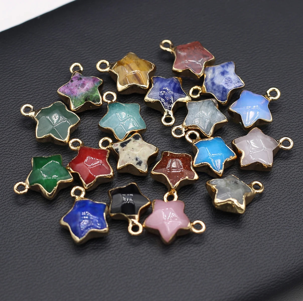5pcs Natural Stone Faceted Pentagram Agates Tiger Eye Pendant