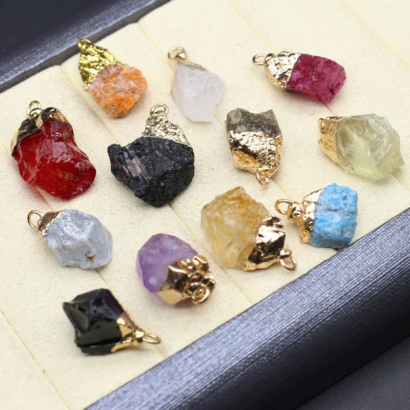 5pcs Rough Quartz Crystal Stone Charms for DIY Jewelry Making