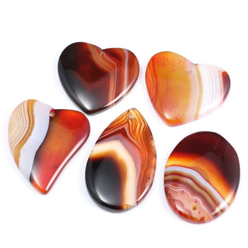 5pcs Red Striped Agates Charms Pendants for Jewelry Making